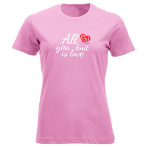 All you knit is love klassisk t-skjorte dame rosa