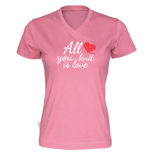 Last inn bildet i Galleri-visningsprogrammet, All you knit is love v-hals t-skjorte dame rosa
