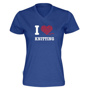 I love knitting v-hals t-skjorte dame kongeblå