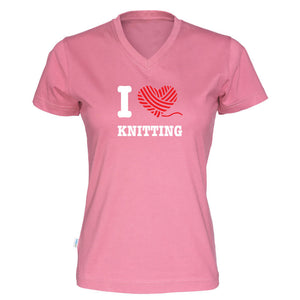 I love knitting v-hals t-skjorte dame rosa