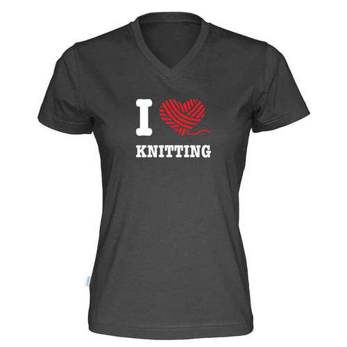 I love knitting v-hals t-skjorte dame sort