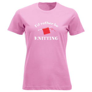I'd rather be knitting klassisk t-skjorte dame rosa