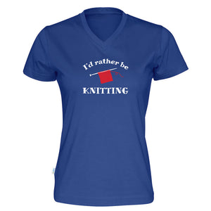 I'd rather be knitting v-hals t-skjorte dame kongeblå