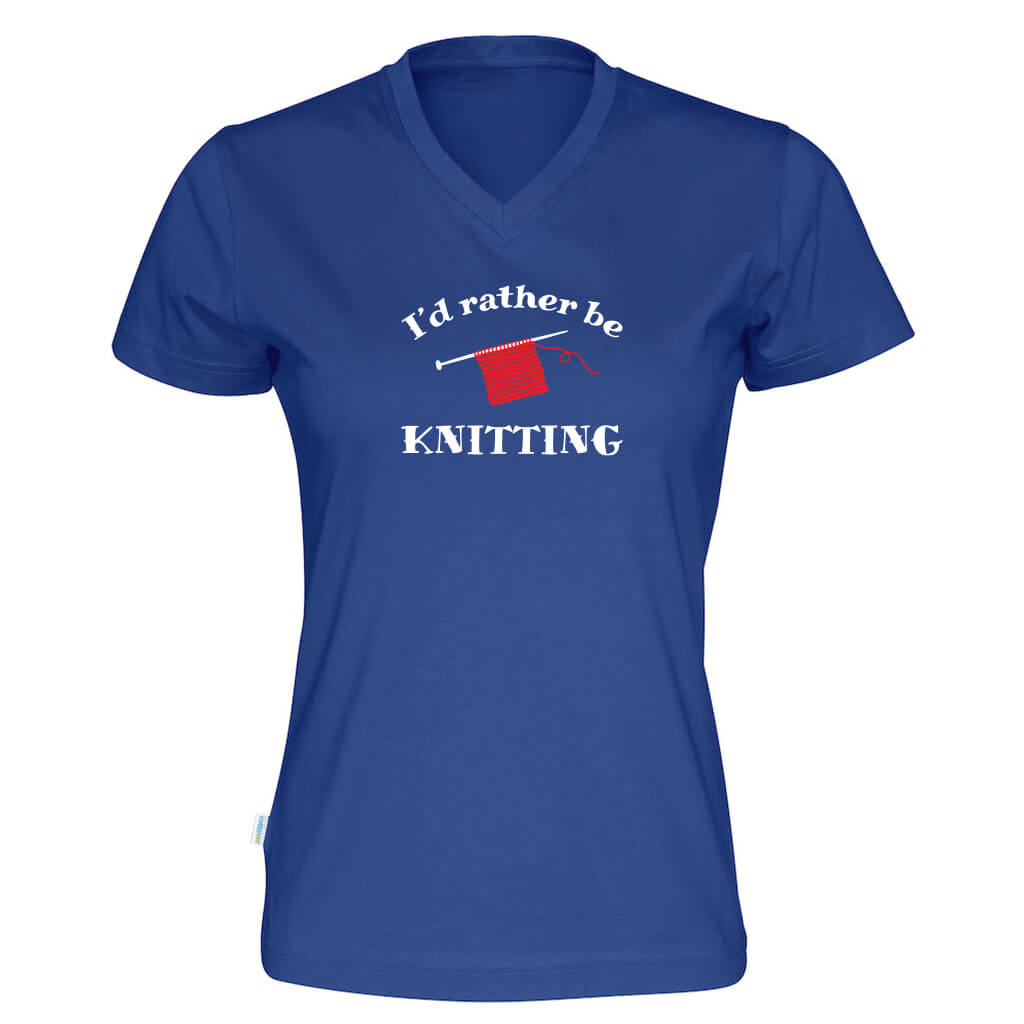 I'd rather be knitting v-hals t-skjorte dame kongeblå