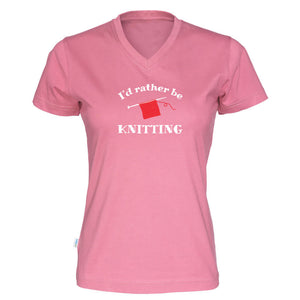 I'd rather be knitting v-hals t-skjorte dame rosa