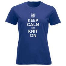 Last inn bildet i Galleri-visningsprogrammet, Keep Calm and Knit On klassisk t-skjorte dame koboltblå