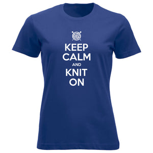 Keep Calm and Knit On klassisk t-skjorte dame koboltblå