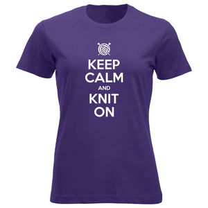 Keep Calm and Knit On klassisk t-skjorte dame lilla