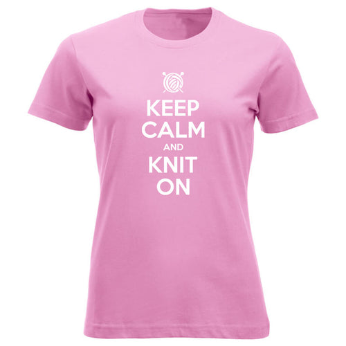 Keep Calm and Knit On klassisk t-skjorte dame rosa