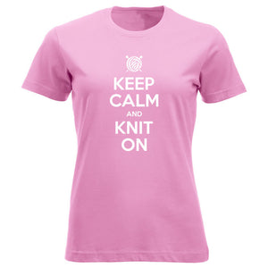 Keep Calm and Knit On klassisk t-skjorte dame rosa