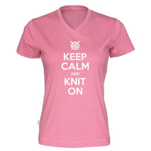 Last inn bildet i Galleri-visningsprogrammet, Keep Calm and Knit On v-hals t-skjorte dame rosa