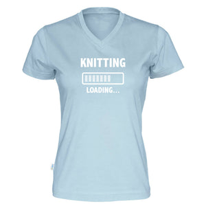 Knitting loading v-hals t-skjorte dame himmelblå