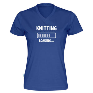 Knitting loading v-hals t-skjorte dame kongeblå