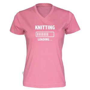 Knitting loading v-hals t-skjorte dame rosa