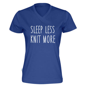 Sleep less knit more v-hals t-skjorte dame kongeblå