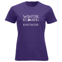 Last inn bildet i Galleri-visningsprogrammet, Winter is coming knit faster klassisk t-skjorte dame lilla