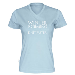 Winter is coming knit faster v-hals t-skjorte dame himmelblå