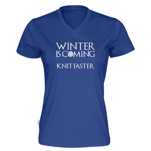 Winter is coming knit faster v-hals t-skjorte dame kongeblå